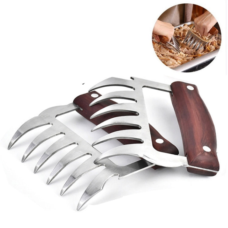 2 fourchettes à barbecue en acier inoxydable en forme de griffe d'ours, pour poulet effiloché, manche en bois antidérapant, créatives, fente à viande, séparateur de viande (bois de rose), séparateur de viande (couleur bois)