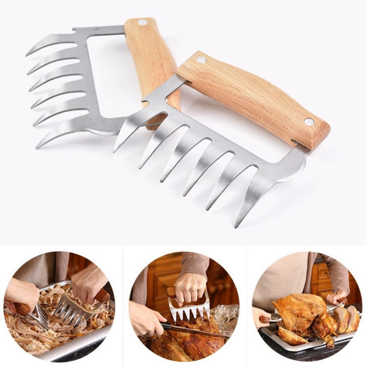 2 fourchettes à barbecue en acier inoxydable en forme de griffe d'ours, pour poulet effiloché, manche en bois antidérapant, créatives, fente à viande, séparateur de viande (bois de rose), séparateur de viande (couleur bois)
