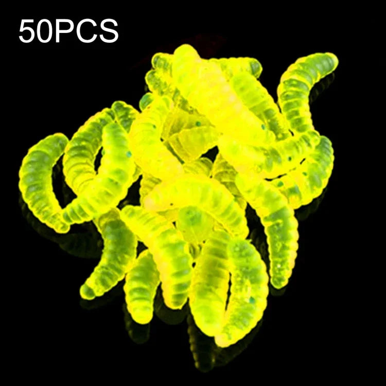 HENGJIA SO106 50 PIÈCES 20mm Vers d'Appâts Souples Simulation Pain Croissant Appât Souple Vers de Pêche Matériel de Pêche