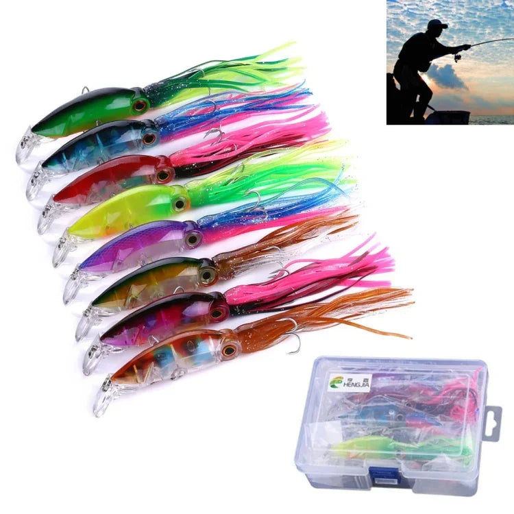 HENGJIA JIZ002 10cm/16.6g 8 leurres durs en forme de pieuvre/calamar, grande distance de lancer, pour la pêche en mer et en eau douce, boîte de 8 pièces