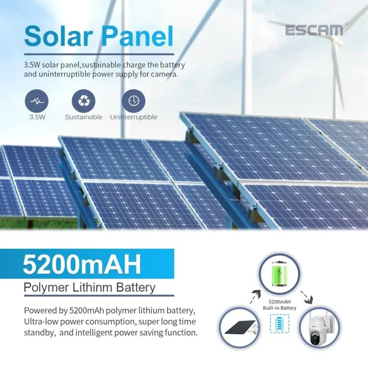 ESCAM QF103 3MP Cloud Storage PT WIFI PIR Alarm IP Camera with Solar Panel Battery Support Full Color Night Vision & Two Way Audio - Trustpick
