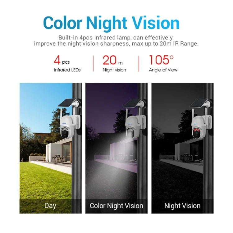 ESCAM QF103 3MP Cloud Storage PT WIFI PIR Alarm IP Camera with Solar Panel Battery Support Full Color Night Vision & Two Way Audio - Trustpick