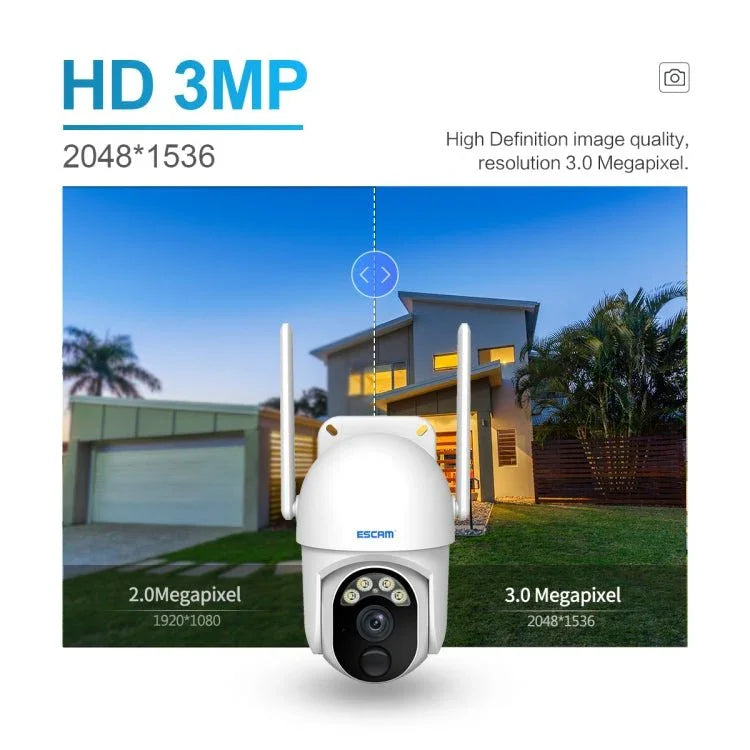 ESCAM QF103 3MP Cloud Storage PT WIFI PIR Alarm IP Camera with Solar Panel Battery Support Full Color Night Vision & Two Way Audio - Trustpick