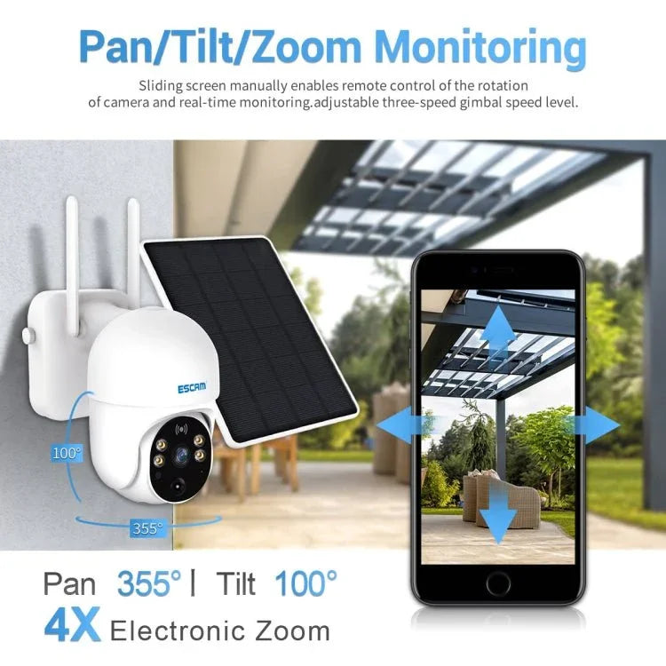 ESCAM QF255 2.0 Million Pixels 1080P HD WiFi Solar Camera, Support Two - way Voice & PIR Motion Detection & Night Vision & TF Card - Trustpick
