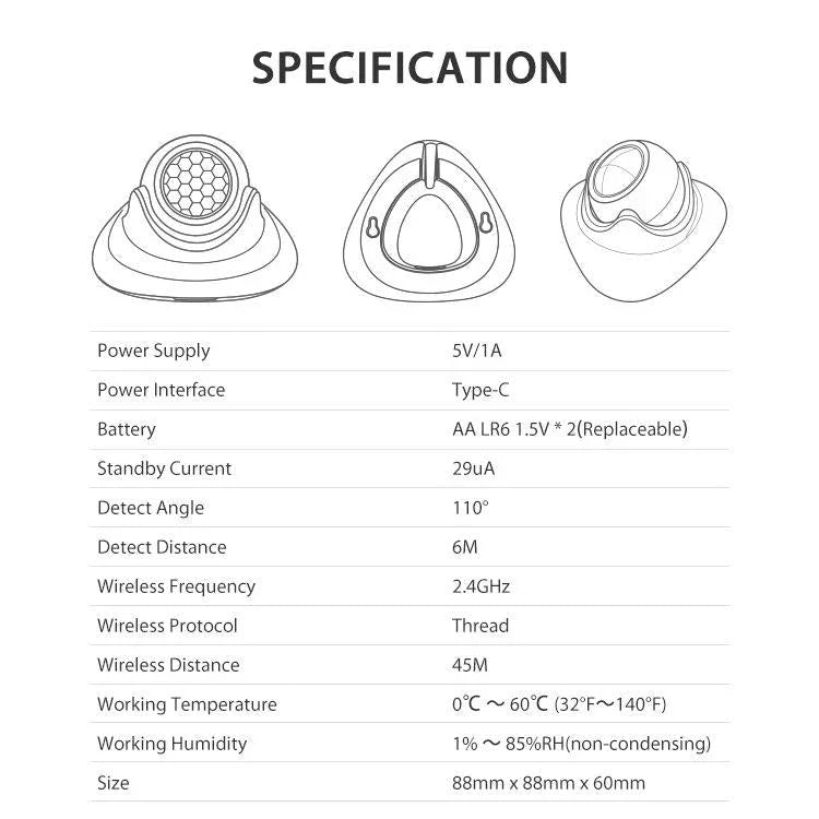 Matter Thread USB - C Power PIR Motion Sensor Smart Home System Compatible With Tuya App Remote Control - Trustpick