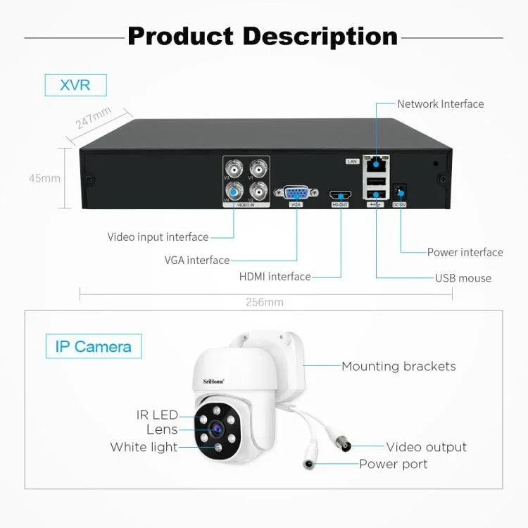 SriHome NVS008 - AHD030 2MP HD 4 - CH XVR NVR Camera Network Video Recorder Kit - Trustpick